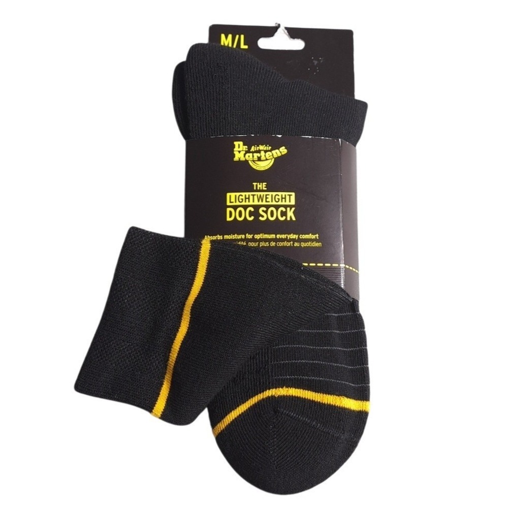 1-Pair Dr. Martens Size M/L The Lightweight Doc Sock Black/Yellow